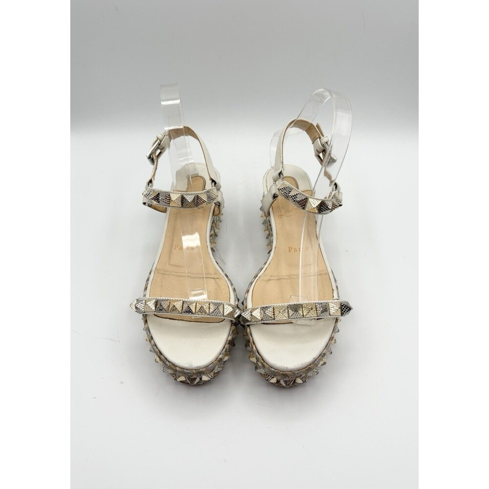 Christian Louboutin Cataclou 60 Cork White & Gold Platform Sandals Sz EU 37 - Picture 4 of 14